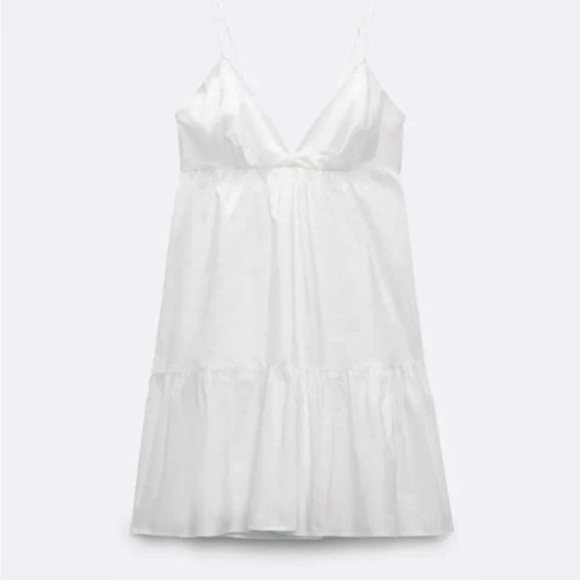 Zara white poppy v neck mini babydoll tiered dress - Picture 8 of 9